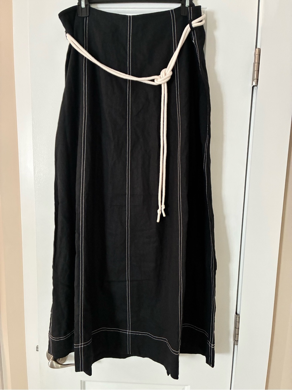 Black Maxi Skirt with Contrast Stitching and Rope Detail